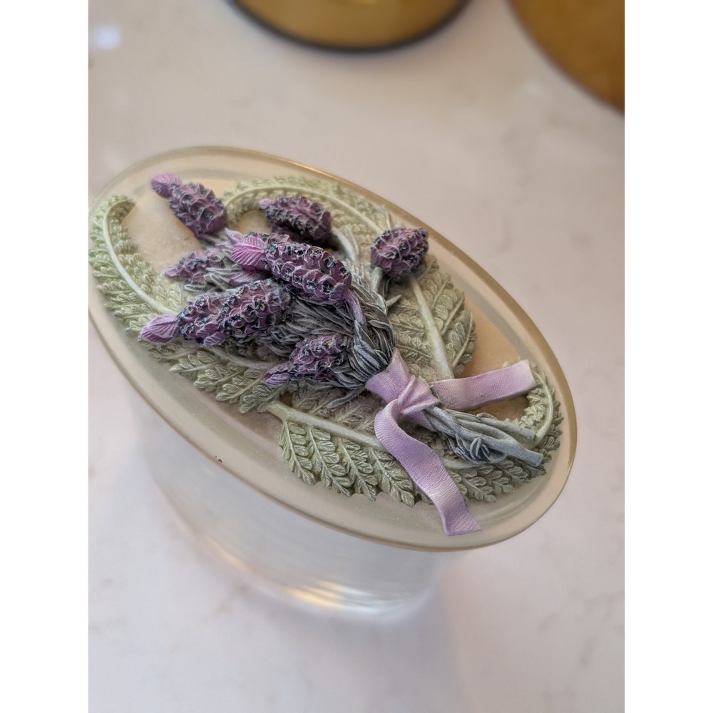 Clear Glass Trinket Jar with 3D Embossed Lavender Floral Lid - Picture 3 of 5